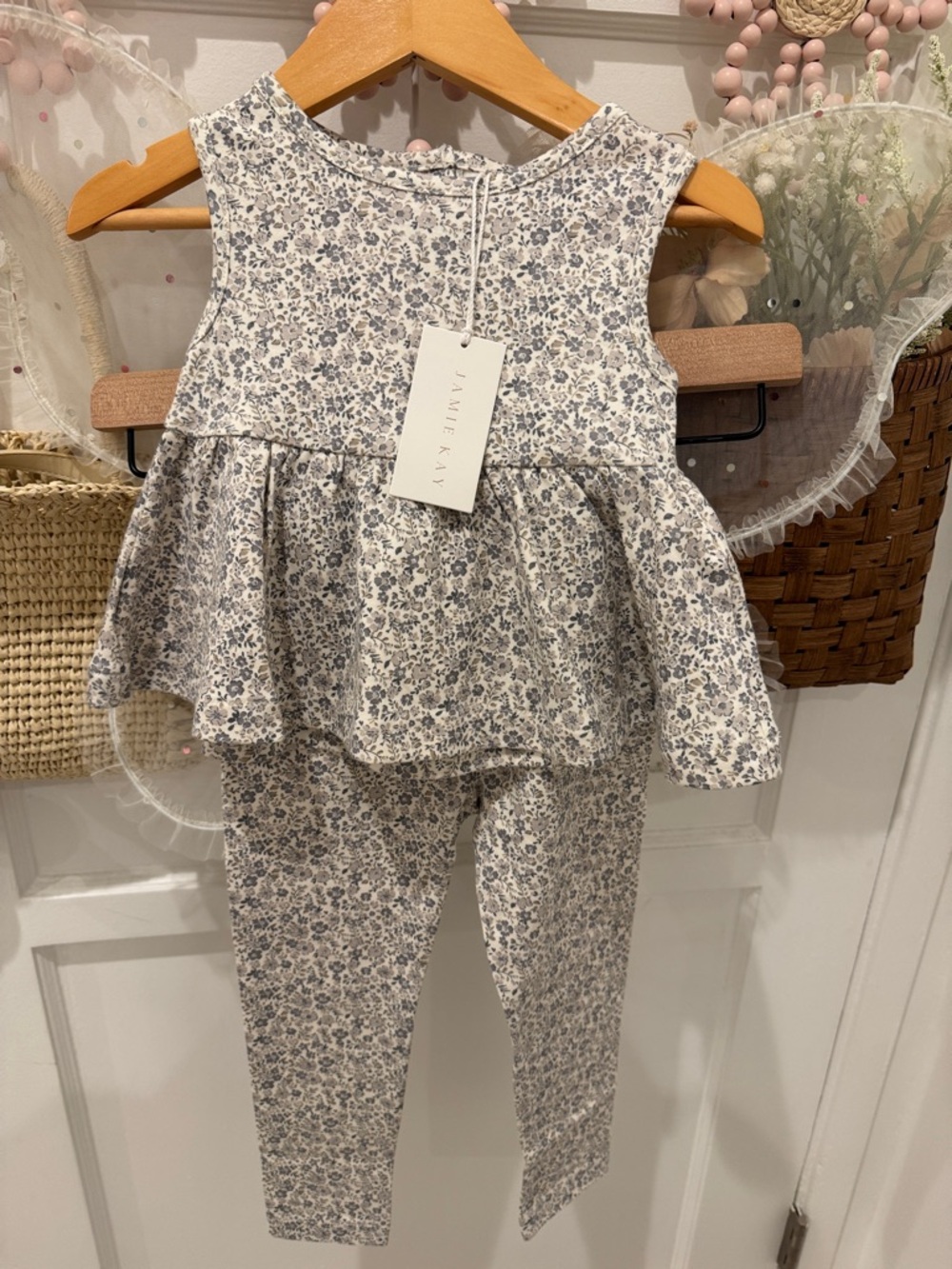 Jamie Kay Girls Floral Peplum Tank and Legging Set - Neutral Blue Floral